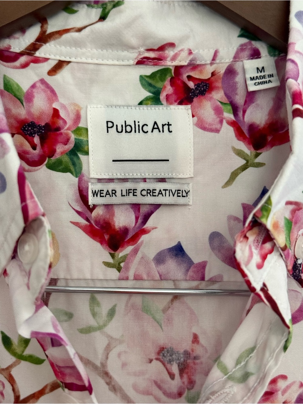 Public Art Magnolia Print Short Sleeve Shirt Medium - Picture 3 of 5